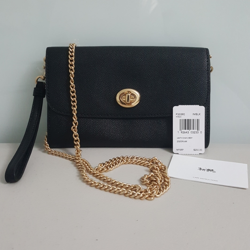 Coach Leather Chain Crossbody-(NWT) Authentic
